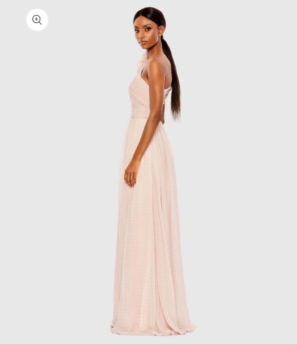 Mac Duggal Pink Polka Dot Ruffled One Shoulder Gown Size 10